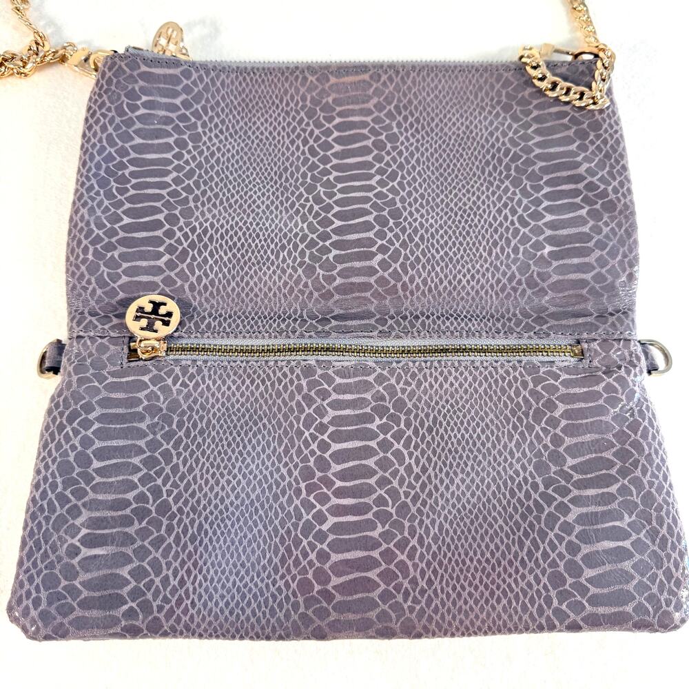 Tory Burch Python Print Leather Foldover Clutch C… - image 3